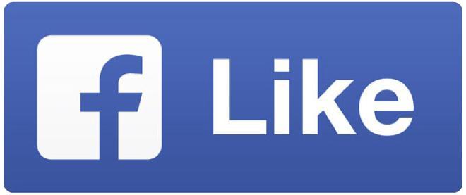 Facebook Like button with white 'f' on blue background.