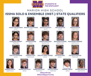 promo graphic - 2026 MHS ISSMA Solo & Ensemble instrumental state qualifiers