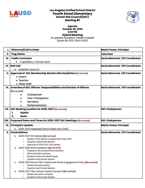 SSC Agenda