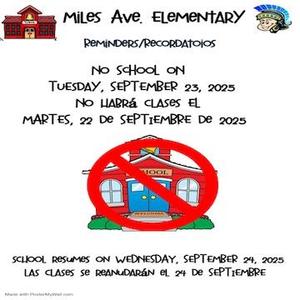 Reminder: No School on September 23, 2025