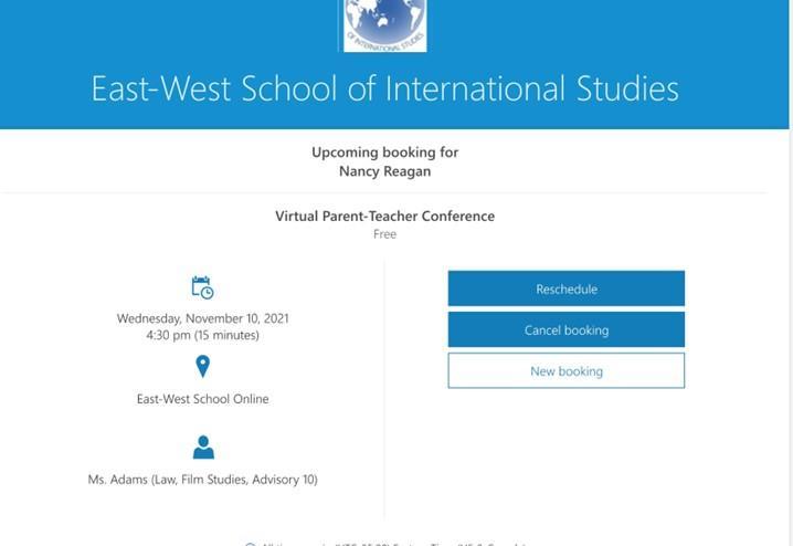 Final page of a scheduled parent-teacher conference. 