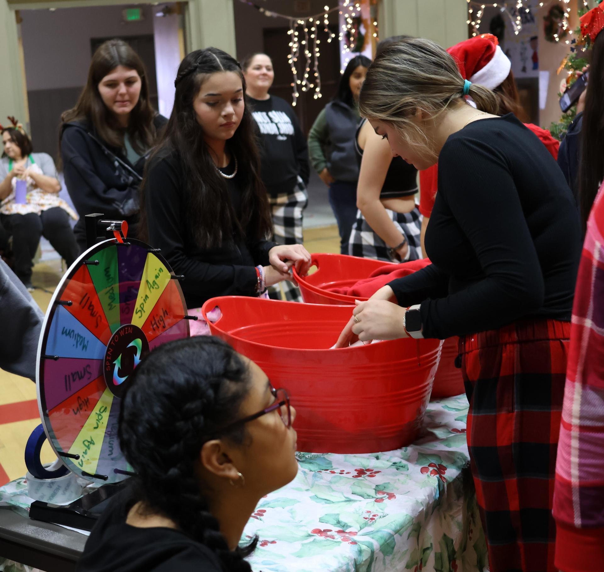 students receiving gifts