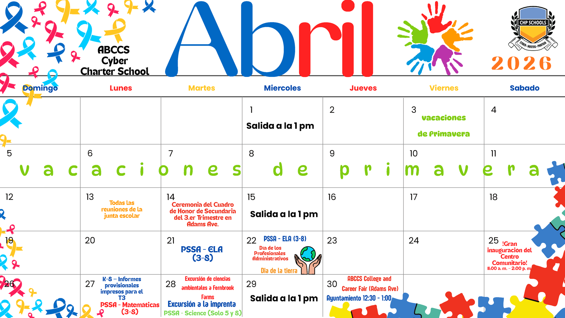 April Calendar Spanish
