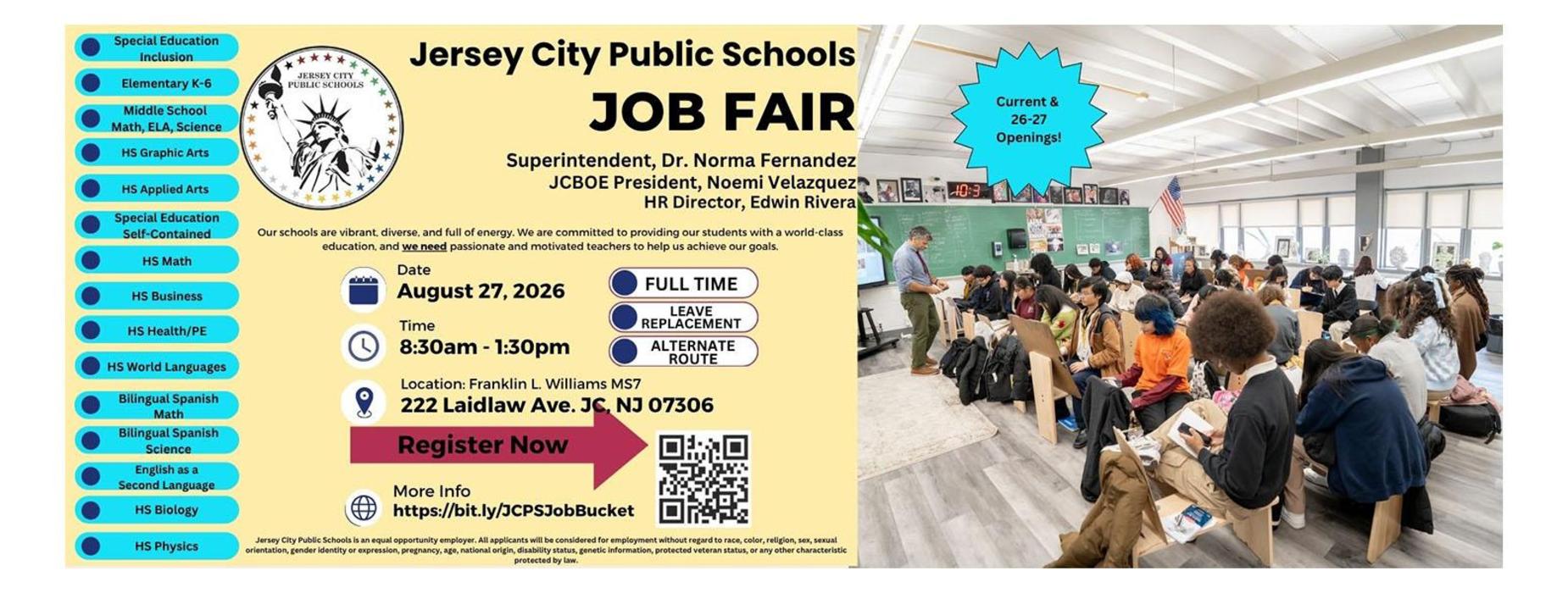 Job fair flyer featuring details about event schedule and location.