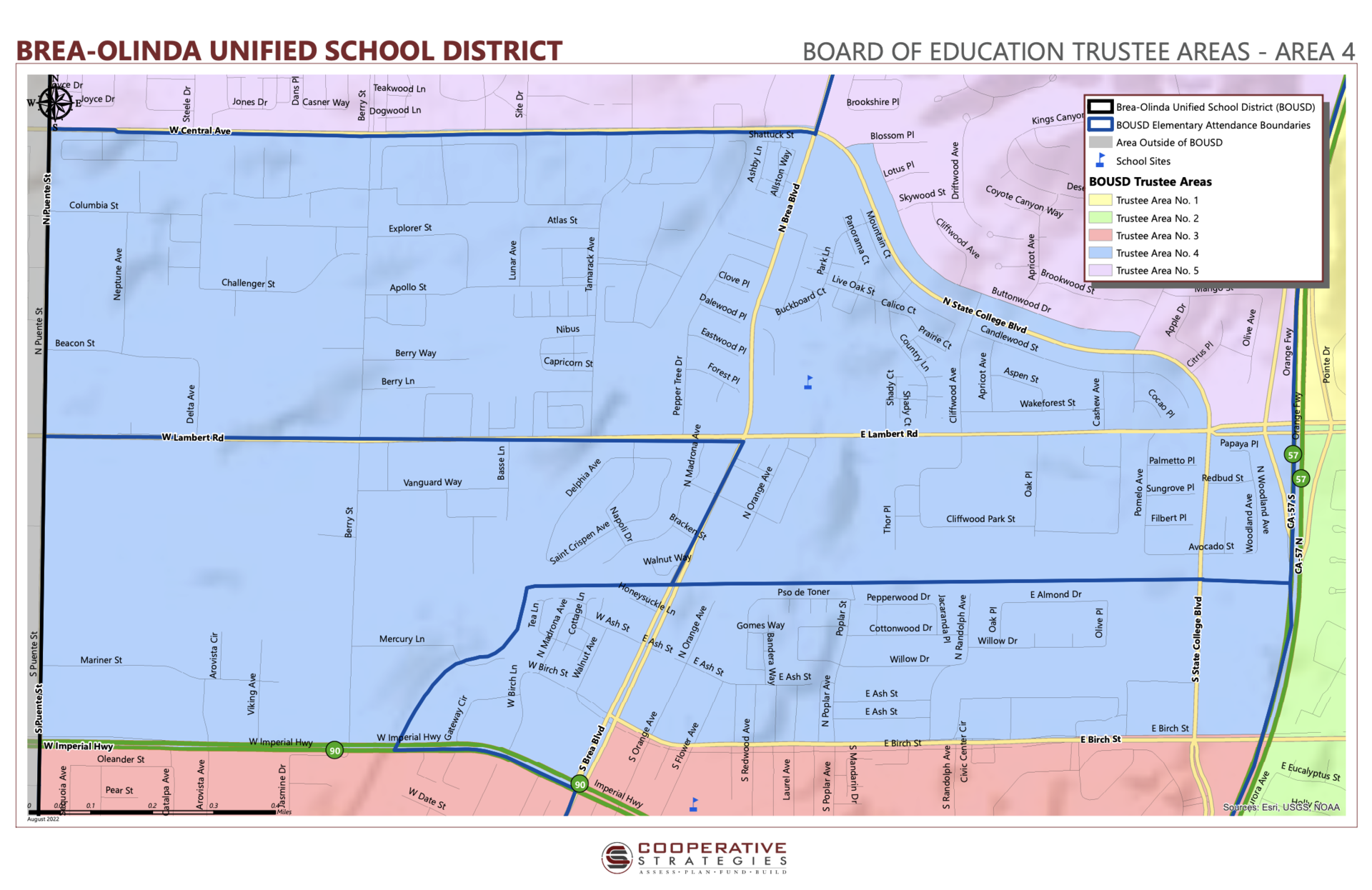 a map with outlined boundaries of Trustee Area 4