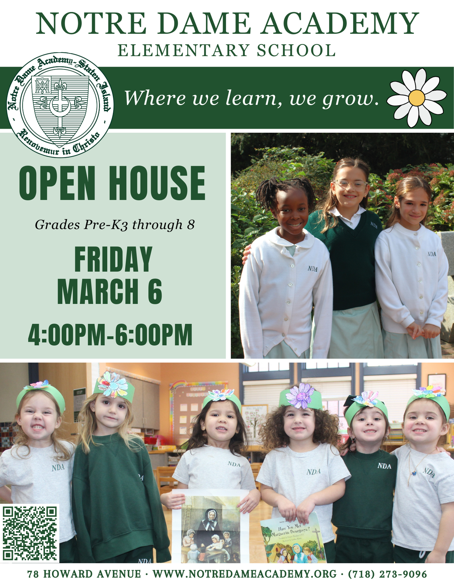 Elementary School Open House - March 6th - 4:00pm to 6:00pm - for grades Pre K3 through 8