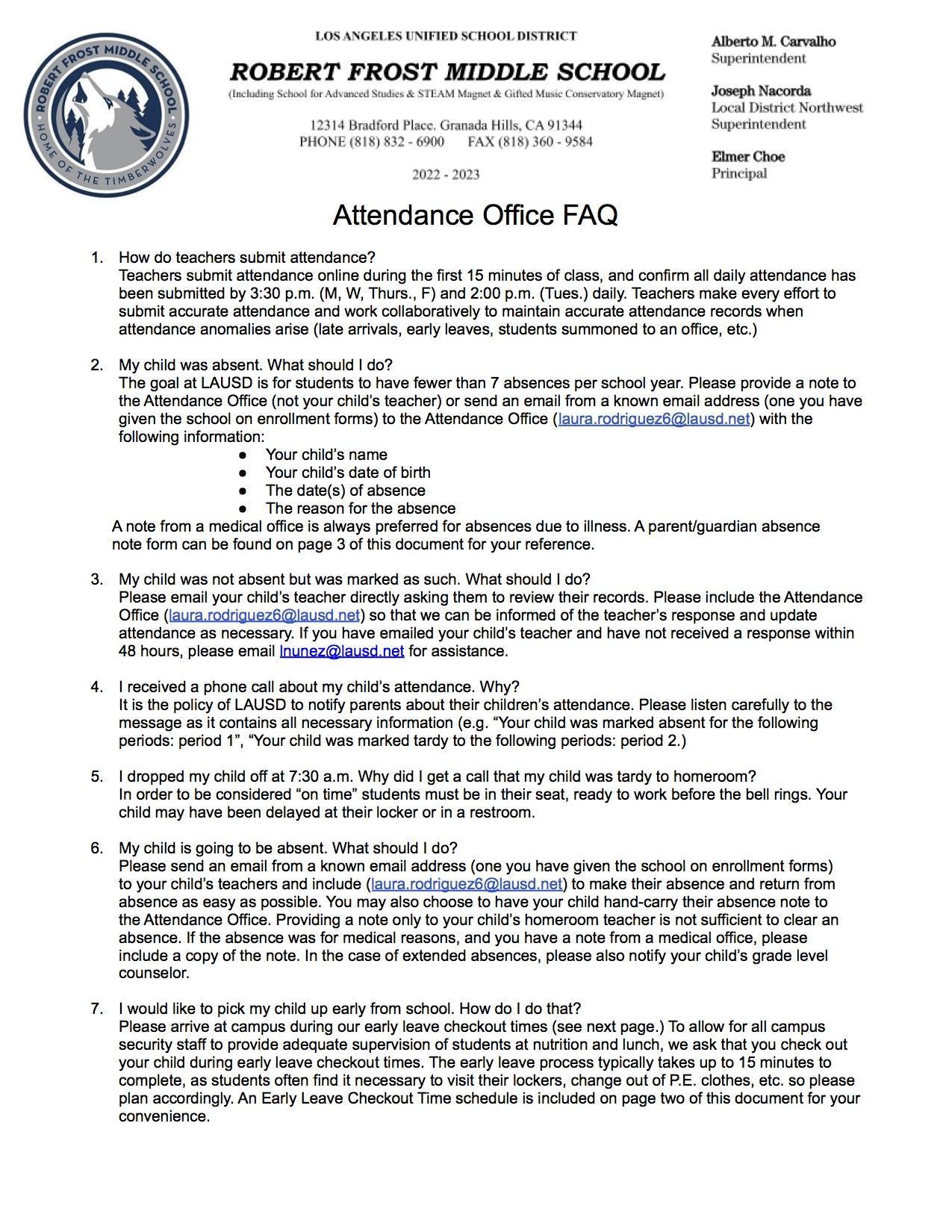 Attendance FAQ Attendance Robert Frost Middle School