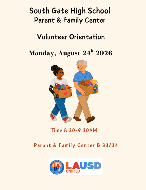 SGHS Parent & Family Center Volunteer Orientation Flyer
