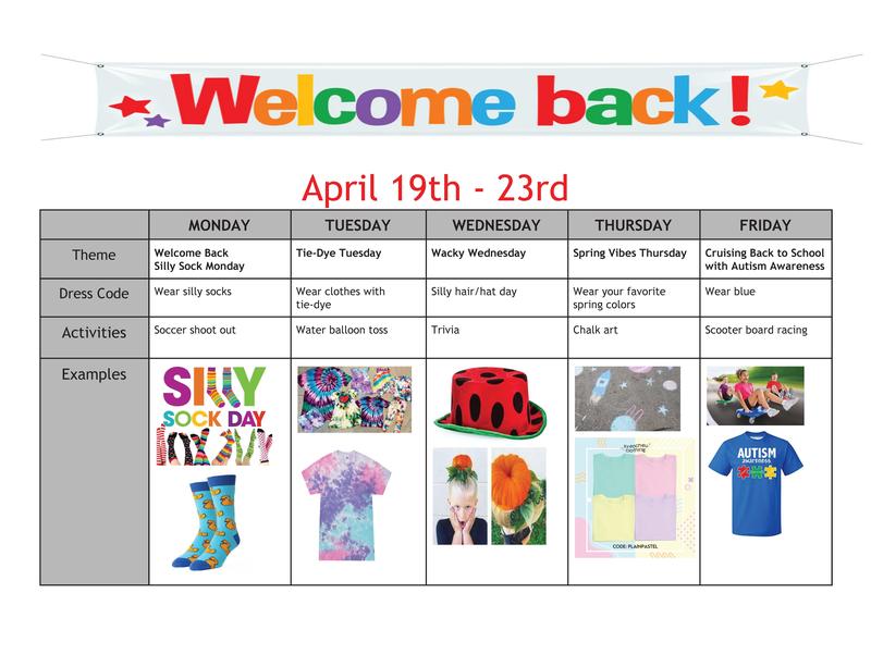 WELCOME BACK WEEK DRESS SCHEDULE
