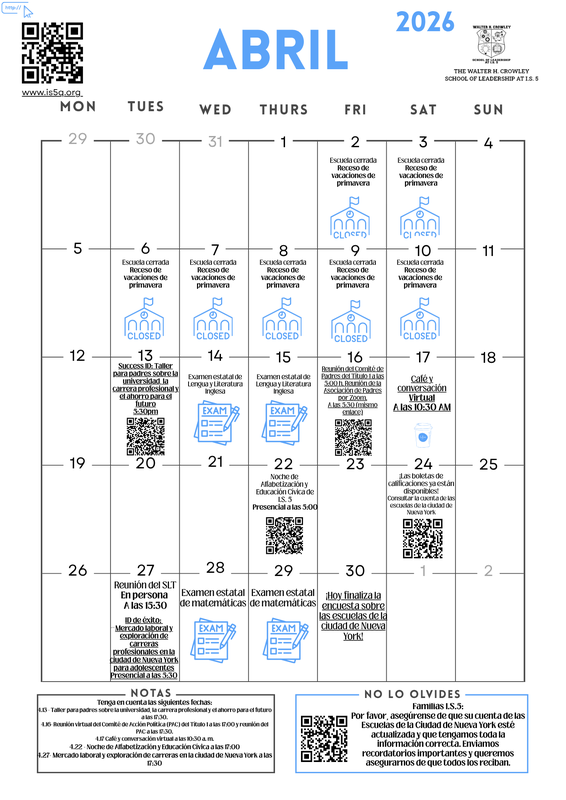 April Spanish Calendar