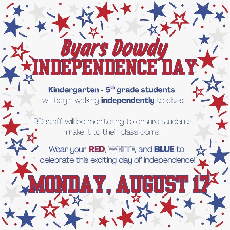 Independence Day announcement with red, white, and blue stars and text.