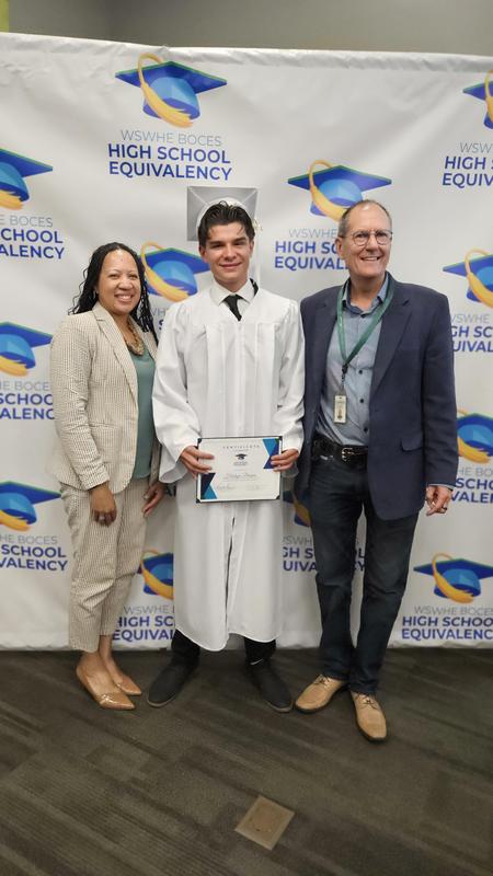 WSWHE BOCES District Superintendent Dr. Parker with Graduate Hudsyn Basque and instructor Frank Finch