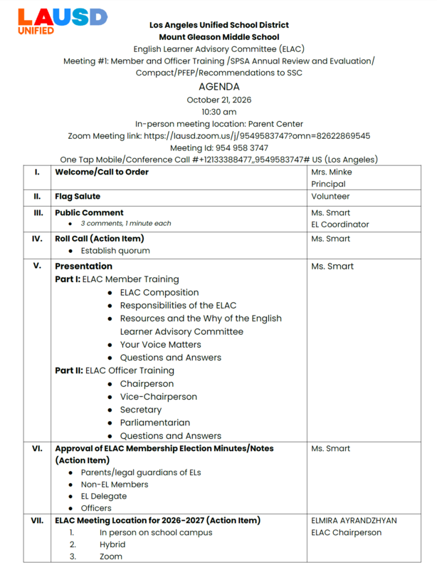ELAC Agenda