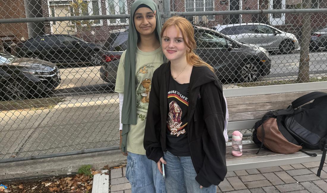 8th Grade Students in the schoolyard