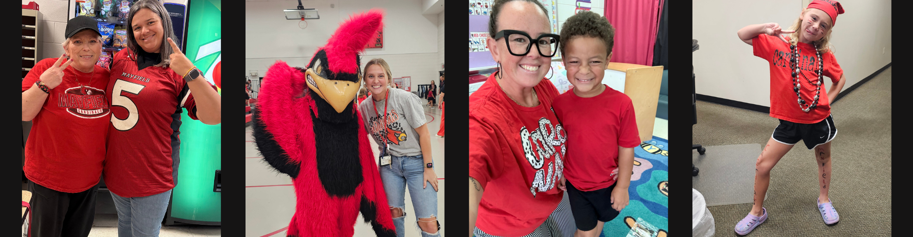 MES students and staff celebrate spirit week with the Cardinal mascot