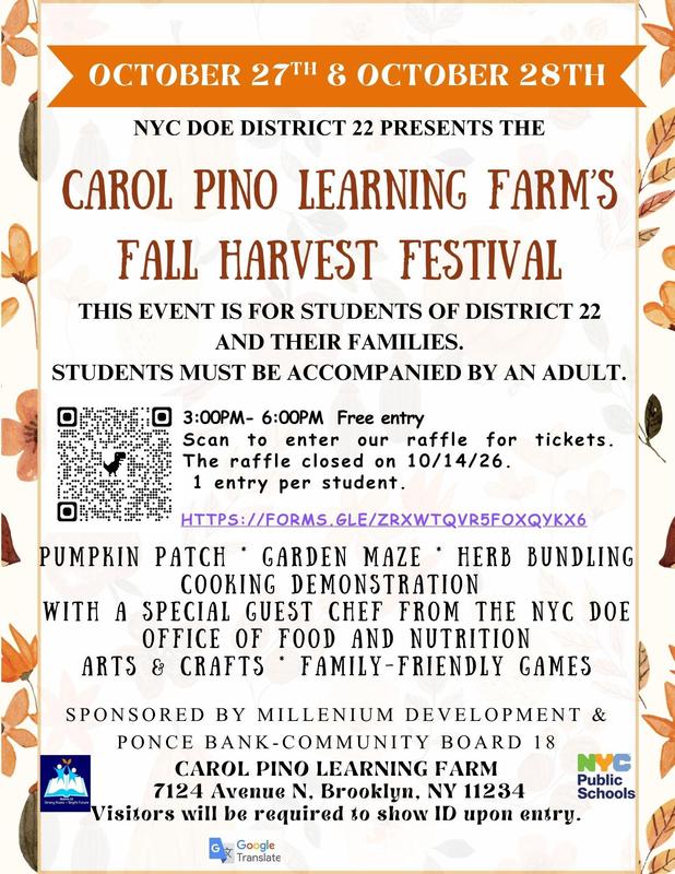 Carol Pino's Learning Farm's Fall Harvest Festival Flyer