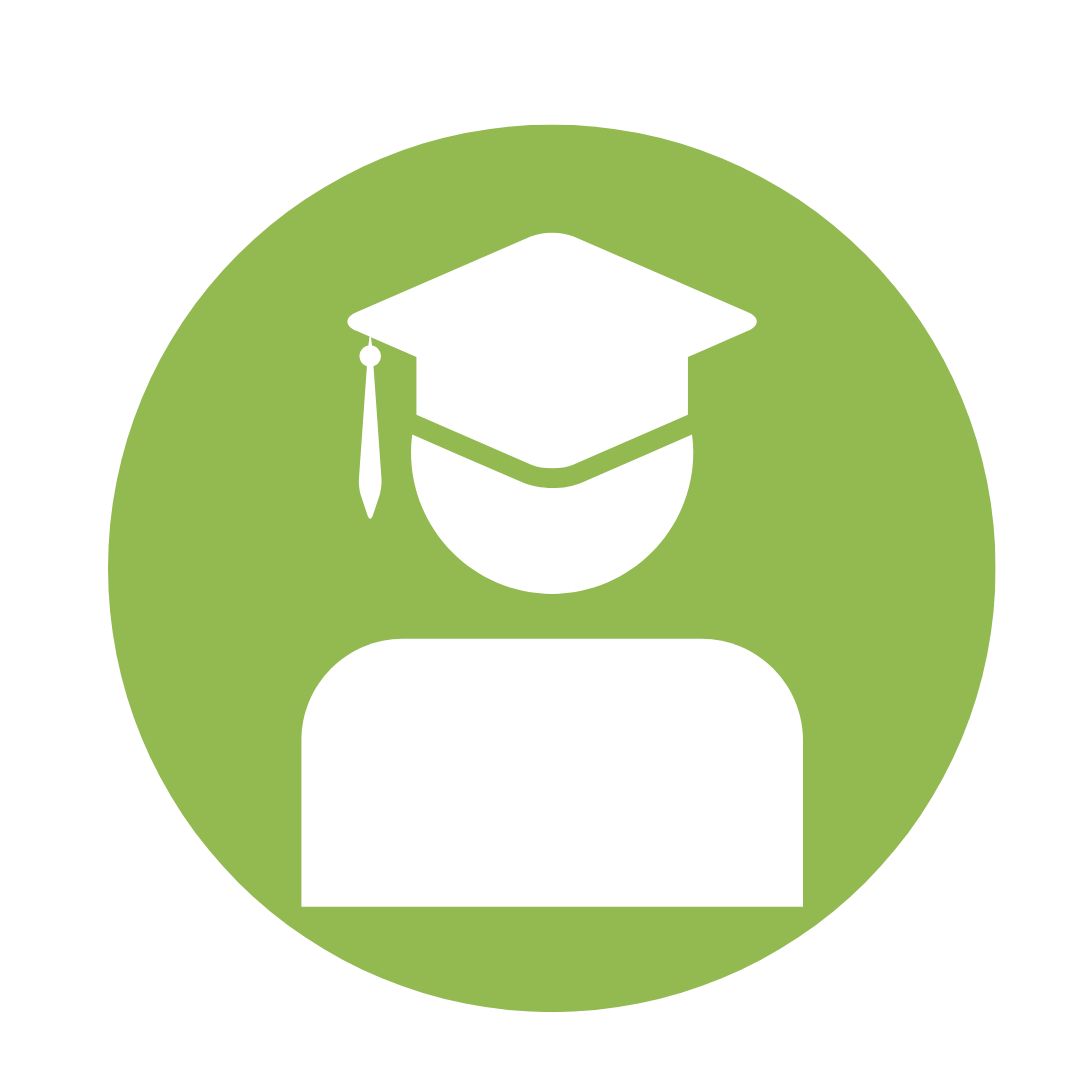 white student icon on green circular background