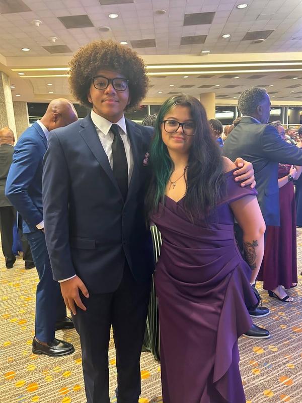 Cayden Bristow and Emmalee Russini pose for a photo before the ball
