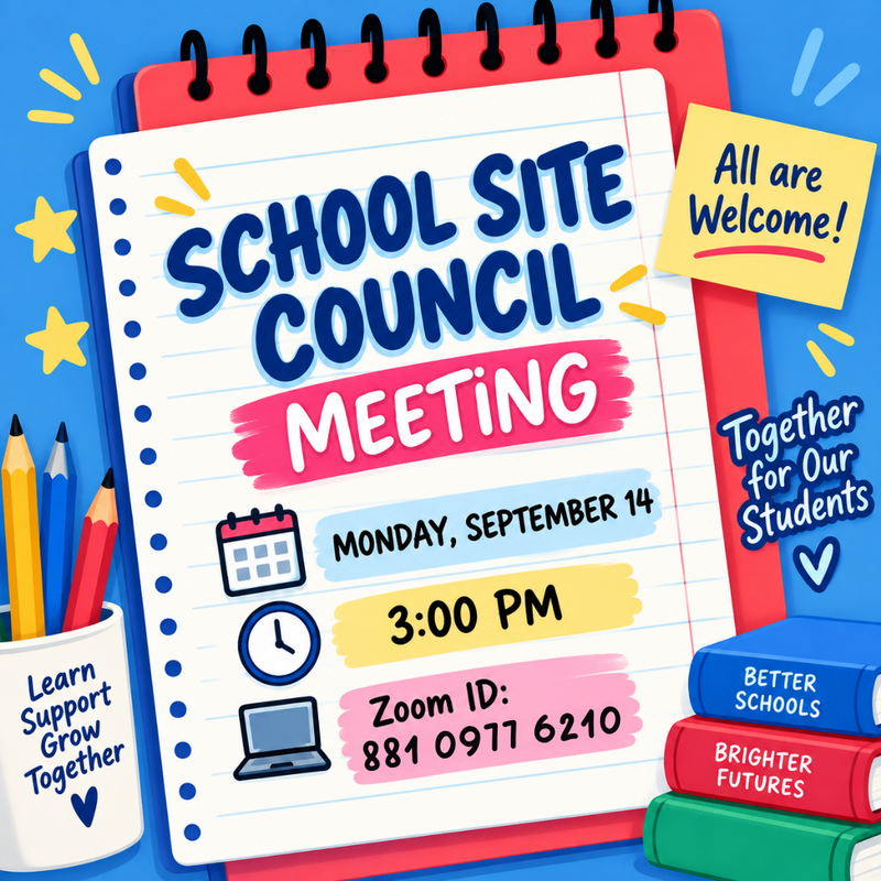 School Site Council Meeting - Monday, September 14, 3:00 pm