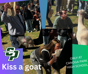 Staff kisses Pedro the Goat