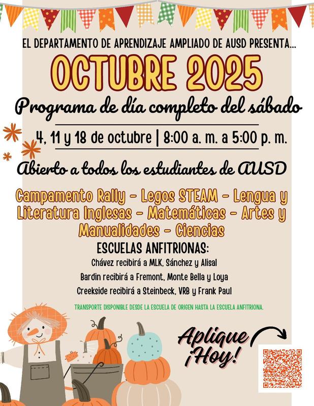 Flier of Saturday programs in Spanish