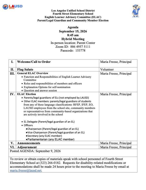 ELAC Elections Agenda