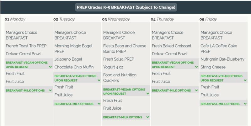 Breakfast Menu for the Week! Menú de desayuno para la semana