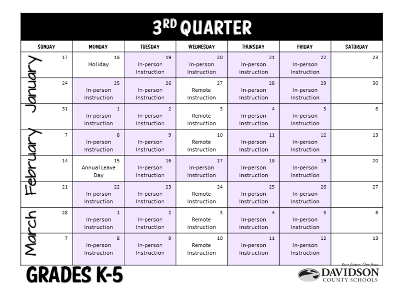 Elementary 3rd Quarter Calendar
