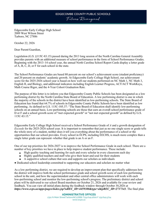 District Letter English 1
