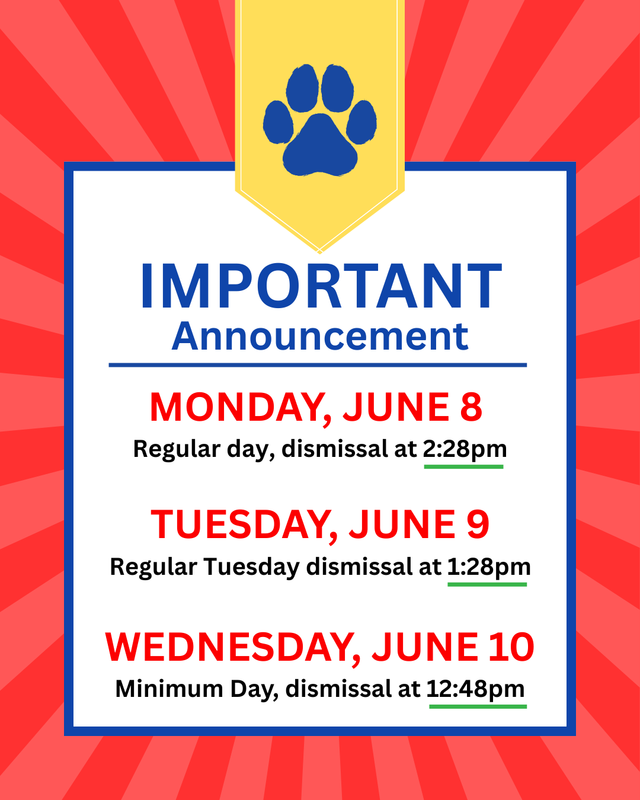 Bell Schedule for June 2026 Flyer