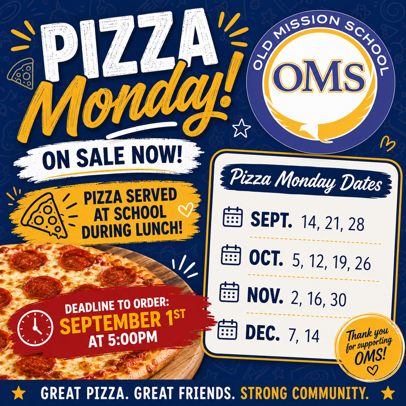 Pizza Monday on Sale with dates.