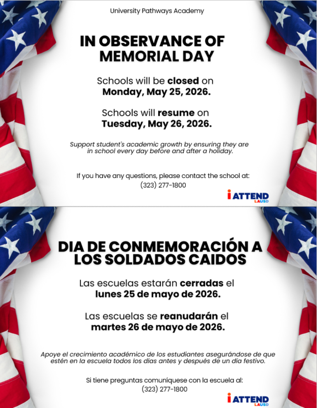 MEMORIAL DAY-NO SCHOOL