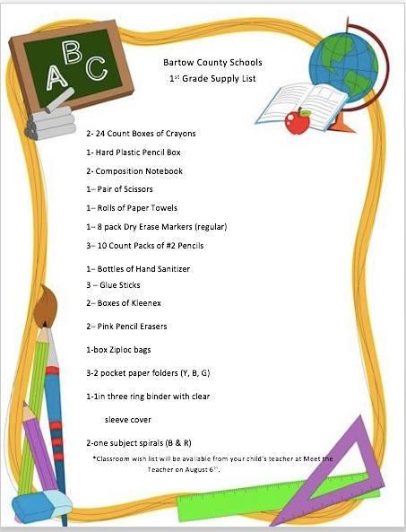 1st grade supply list