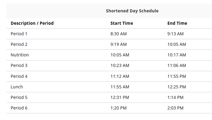 photo of schedule