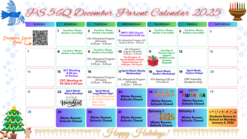 December Parent Calendar (English)