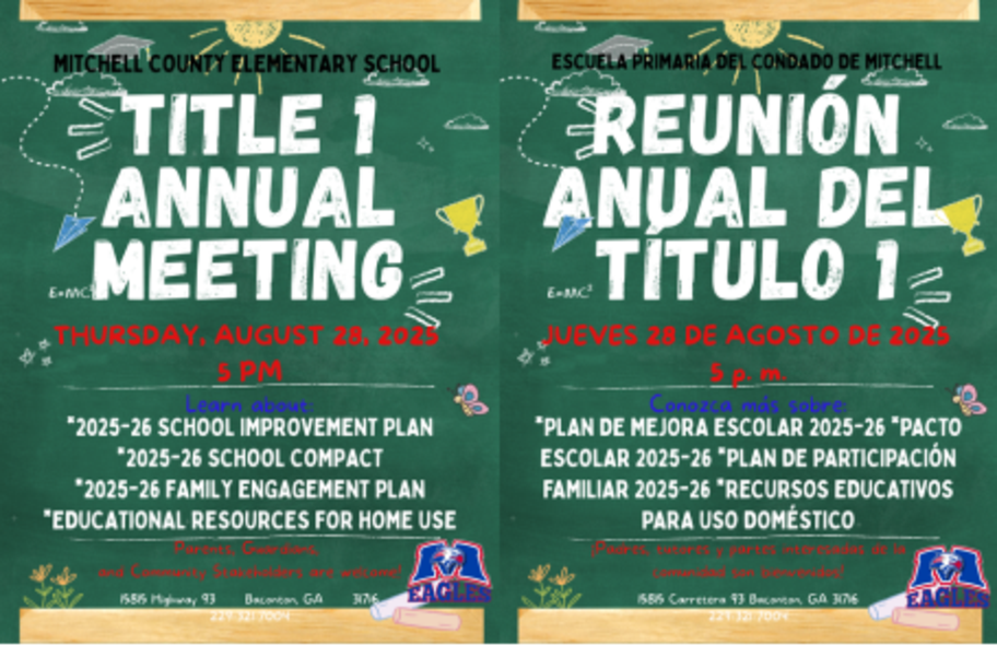 Annual Title 1 Meeting on Thursday, September 28th at 5 PM