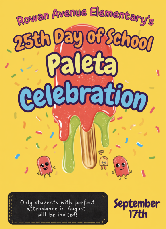 25th day of school perfect attendance paleta party flyer in English