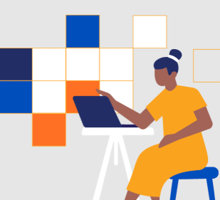 outline of a woman on a stool using a laptop