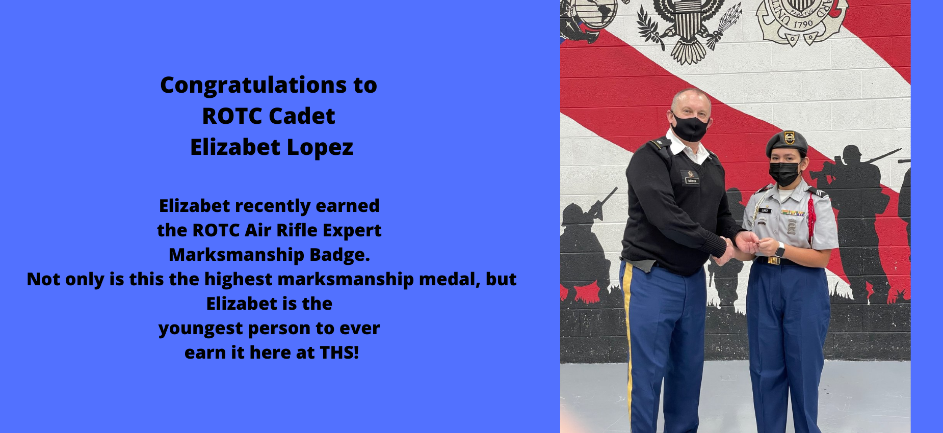 Elizabet Lopez earned the highest ROTC Marksmanship Award. She is also the youngest person to do it.