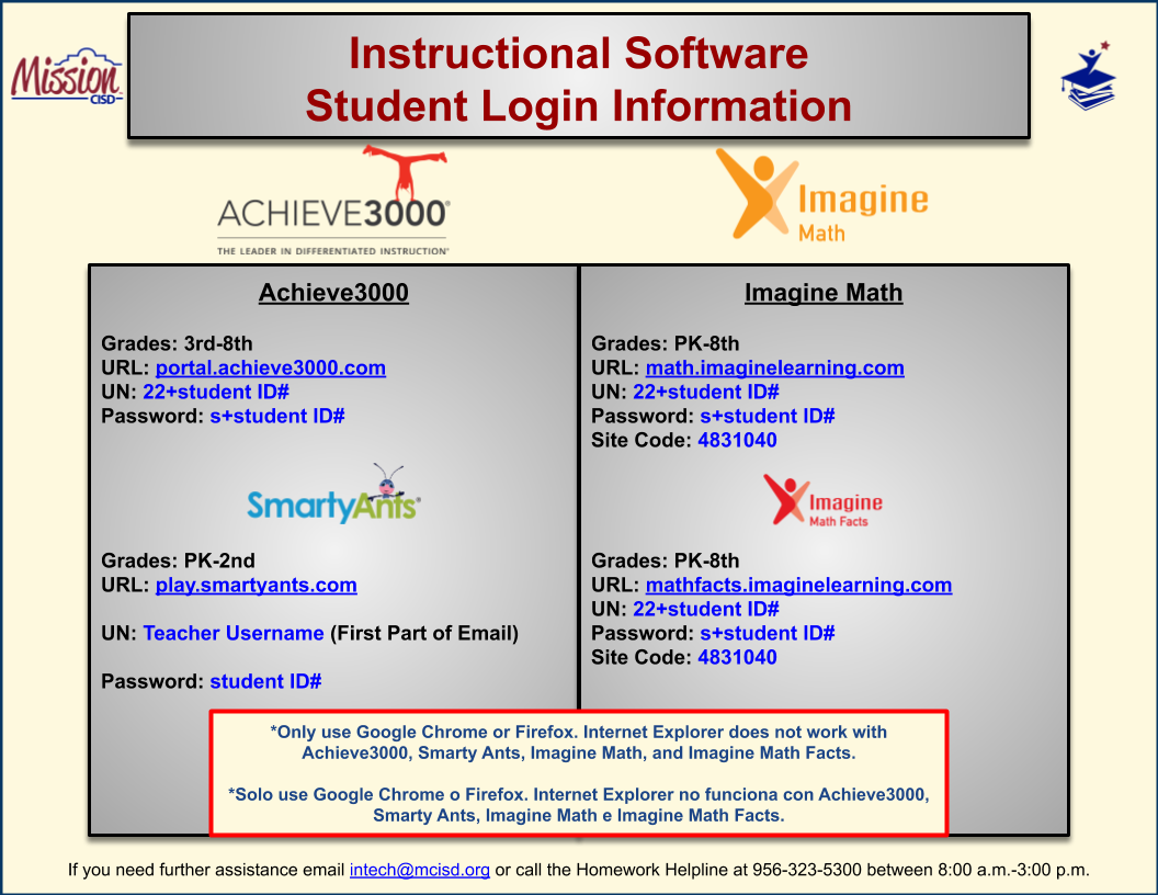 Instructional Software Login Information
