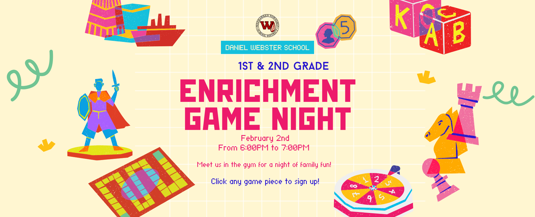 1st and 2nd Grade
Enrichment Game Night
February 2nd, 6PM