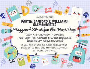 Flyer advertising a staggered dropoff schedule for the first day of school.