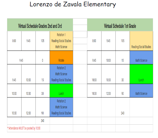 VIRTUAL SCHEDULE FOR 1st, 2nd and 3rd Grades Featured Photo