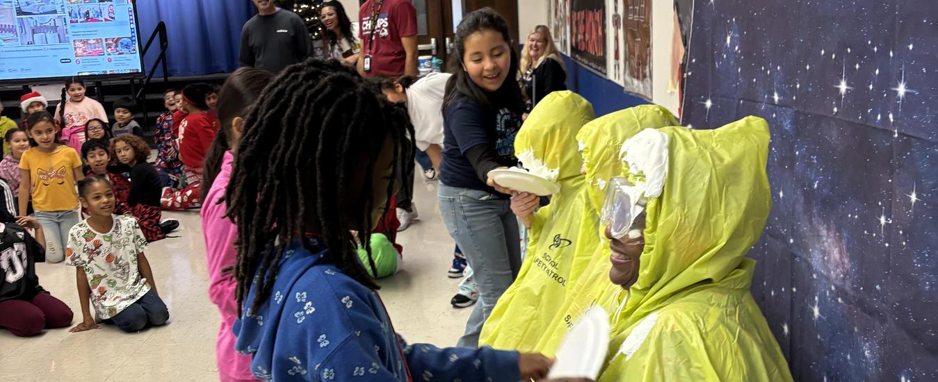 2nd and 3rd grade students pie administration during Be Legendary.