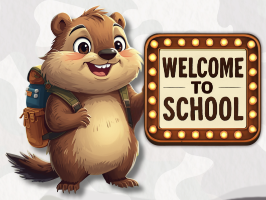 groundhog holding welcome to school sign