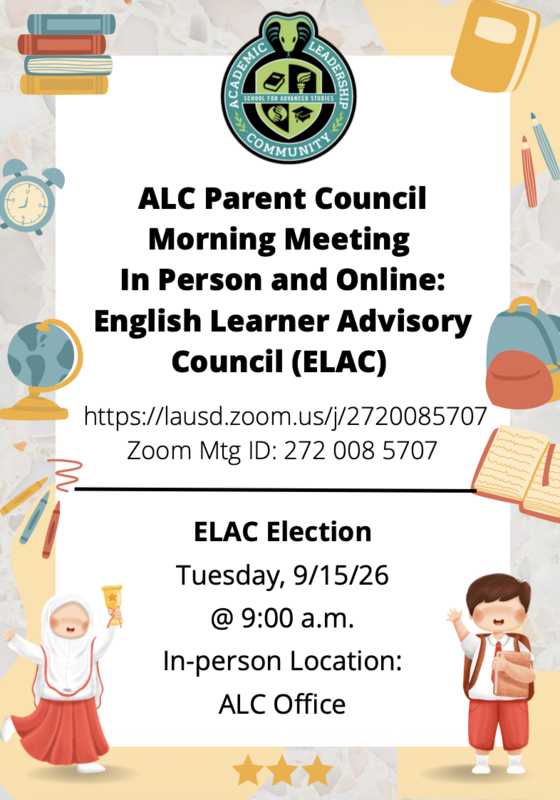 In Person and Online: English Learner Advisory Council (ELAC)