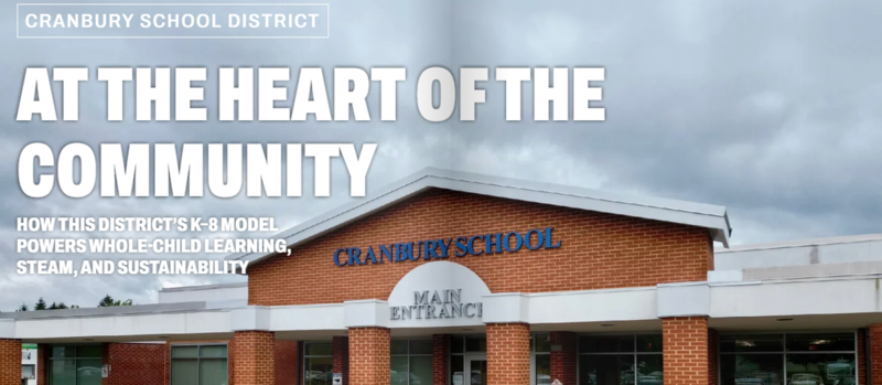 Front of Cranbury School - cover page of news article about Cranbury School