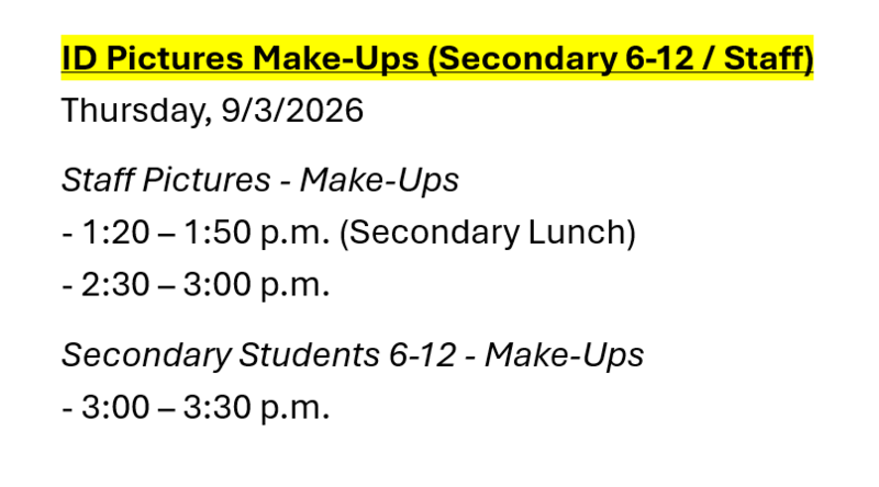 ID Pictures Secondary 6-12 / Staff Make-Ups Featured Photo