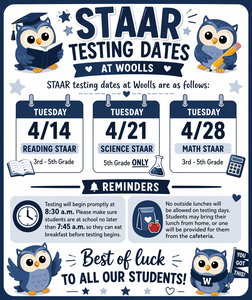 STAAR Dates 4/14, 4/21 and 4/28