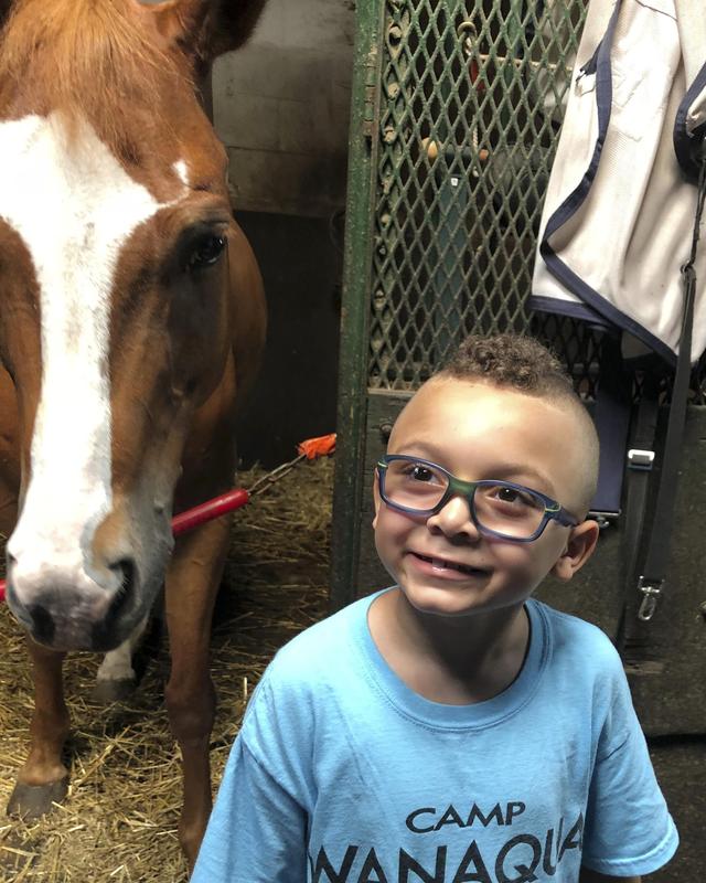 Camper meeting his horse